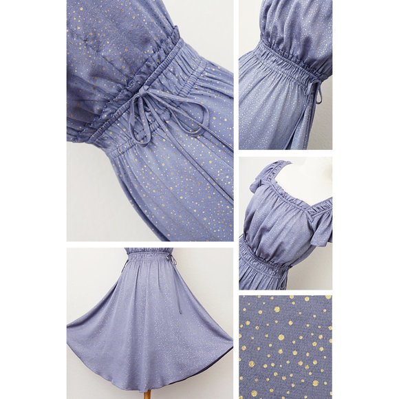 NEW Current Air Lilac Blue Ruffle Satin Midi Dress - Picture 6 of 10